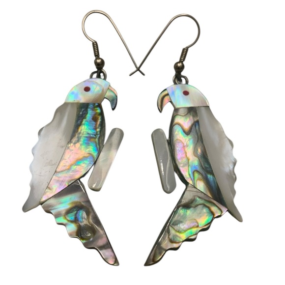 1980’s Abalone Alpaca Mexico Earrings - Picture 3 of 6